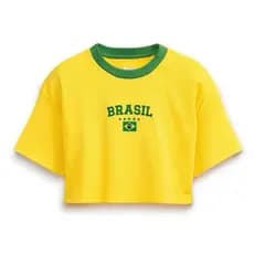 Camisa Feminina com Bordado de Bandeira do Brasil em Algodão