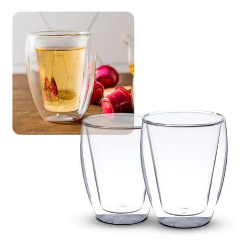 Jogo 2 Copos Café Chá Drinks Vidro Parede Dupla 260ml Lyor Decoração Copo Caneca Luxo Café dolce gusto nespresso cappuccino