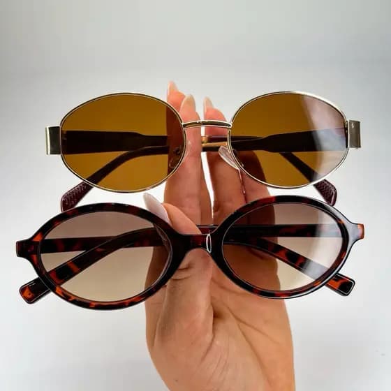 Kit C/ 2 Óculos de Sol Vintage Moda Blogueiras tartaruga metal