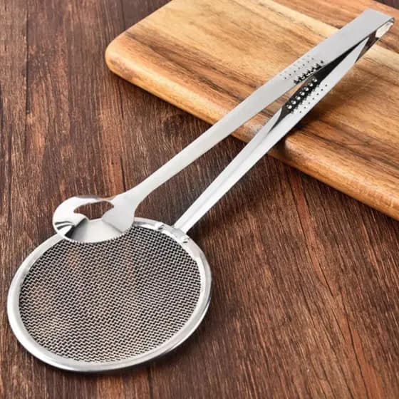 Pegador para Frituras Escumadeira Inox com Pinça e Peneira Top Chef
