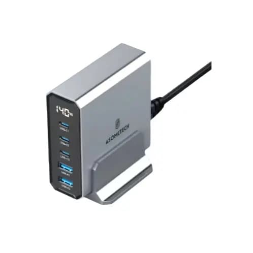 Estação De Carga Asometech 140w 5 Portas Gan Charger C/usb Carregador Celular