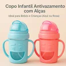 Copo Infantil com Canudo e Alças – Antivazamento e Design Divertido (Rosa)