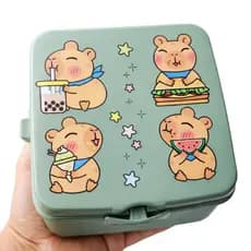 Lancheira Infantil Keita Verde Animais - Leve e Resistente com 4 Divisórias