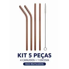 Kit 4 Canudos Inox Rose Gold + 1 Escova Limpadora Reutilizável
