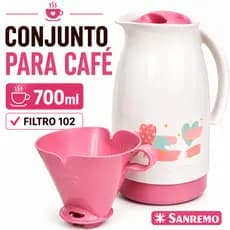 Conjunto Para Café Garrafa Térmica 700ml Com Suporte Filtro 102 Sanremo Cheiro de Café Fresquinho