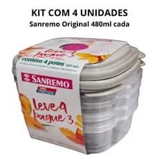 Kit 4 Potes Herméticos Sanremo Original 480ml Com Tampa bege e Visor Transparente BPA Free