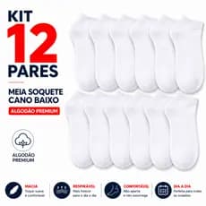 Kit 12 Pares Meia Soquete Cano Baixo Algodão Premium Macia Confortável Masculina Feminina TAM 40-46