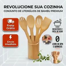 Jogos Talheres Bambu 5 Peças Colher Espátula Utensílio