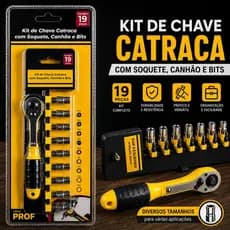 Kit Chave Catraca 19 Peças Soquete Bits Canhão