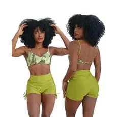 Conjunto Estampado Fitness  Top Costa Nua Short com Amarração Lateral Com Empina Bumbum Para Academia