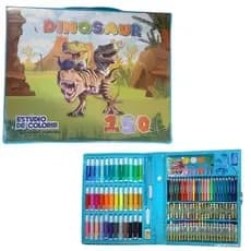 Kit Escolar Menino Maleta Grande Pintura 150 Pçs Dinossauro Premium