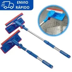 Rodo Limpa Vidro e Janela Extensível 2 em 1 com Esponja Mágico Limpa Box Espelho Varanda