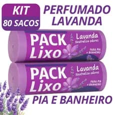 KIT Saco de Lixo Perfumados Lavanda Para Pia e Banheiro Neutraliza Odores 34x38cm