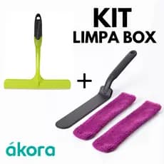 KIT Limpeza de Vãos Ákora Limpa Box + Rodinho de Silicone Blindex Box Janelas Vidro Pia Mágico