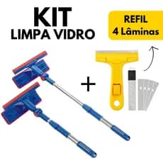 KIT Rodo Limpa Vidro + Raspador Limpar Box Vidro Piso Cerâmica Azulejo + 4 Laminas