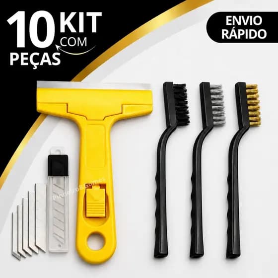 KIT 3 Escovas de Aço Latão Nylon + Raspador Com 6 Lâminas Limpar Box Piso Vidro