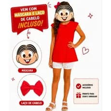 Fantasia Mônica com Máscara e Laço de Cabelo