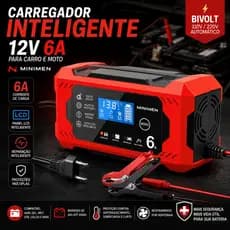Carregador Bateria Inteligente Carro Moto Bivolt LCD Recuperação AGM GEL 12V 6A | 12V 2A