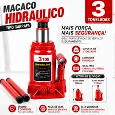 Macaco Hidráulico 3 Toneladas Tipo Garrafa Reforçado Para Carro - Utilitário