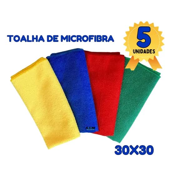 5 Toalhas de Microfibra Multiuso 30x30 Limpeza em Geral Panos de Microfibra