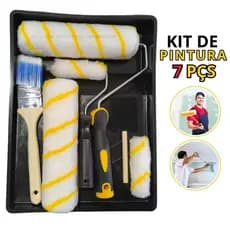 Kit Pintura De Parede Rolo Lã Com rolos E Pincel + bandeja C/ 7 Peças