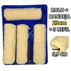 Rolo de Lã 23cm + Bandeja + 3, 2 ou 1Refil Conjunto Completo para Pintura