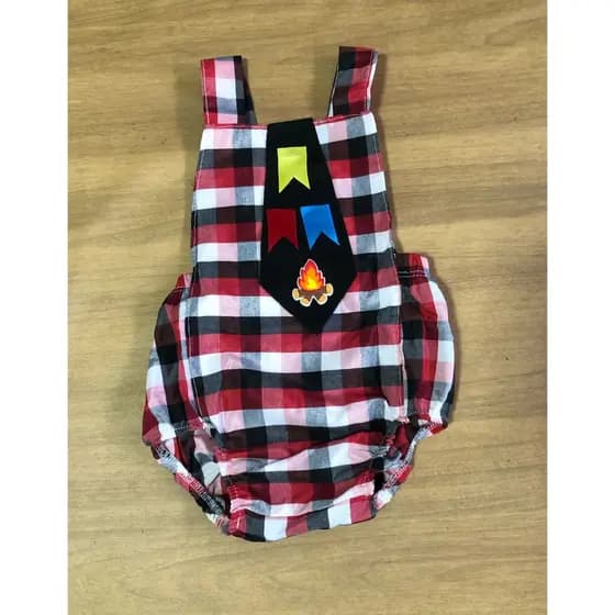 Romper Junino Bebê Menino Romper São João Body de São João Xadrez Romper Xadrez Caipira Mêsversário Junino Tema São João