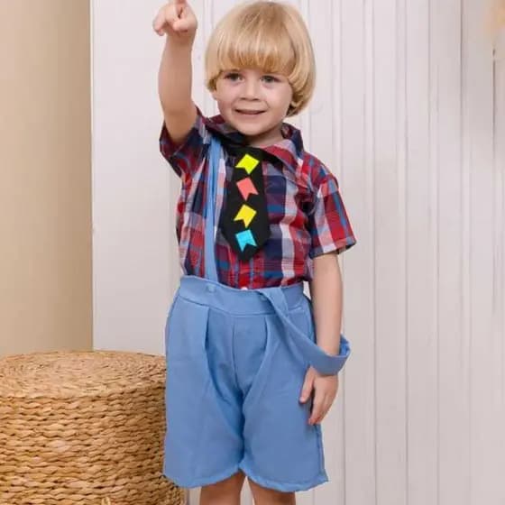 Conjunto Bebê Menino Xadrez São João Camisa Xadrez Infantil com Short Suspensório Masculino Look Xadrez Masculino Camisa