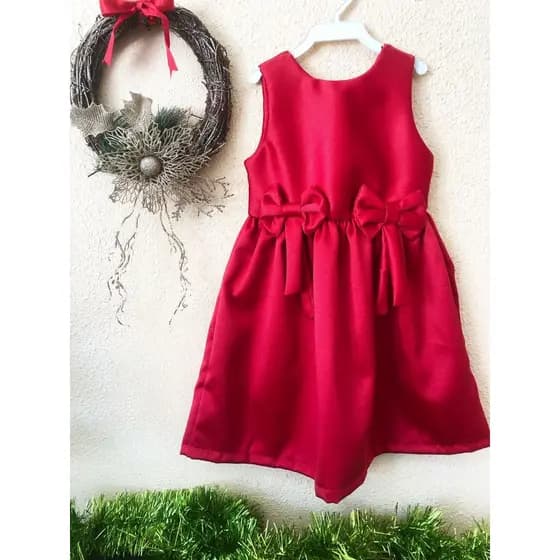 Vestido Festa Infantil Feminino Laços Look Natal Ano novo Baby Menina Roupinha Fim de Ano Bebê Meses
