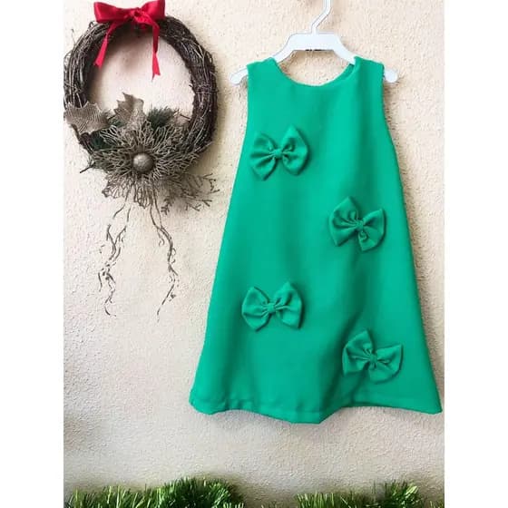 Vestido Luxo Alfaiataria Bebê Menina Lacinhos Roupa Infantil Feminina Natal Ano Novo Look Fim de Ano Baby kids