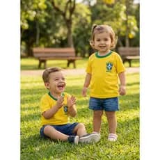 Camisa Infantil Unissex Estilo Brasil Verde e Amarela Camisa Infantil Cores do Brasil 100% Algodão
