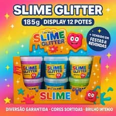 Slime Glitter Amoeba 185g Display com 12 Potes Grandes Cores Sortidas Infantil Festa Atacado Revenda