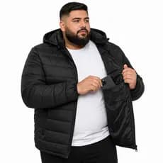 Jaqueta Puffer Plus Size Bobojaco Gominho Corta Vento Capuz Removível Casaco Térmico Leve Blusa Frio Intenso Inverno