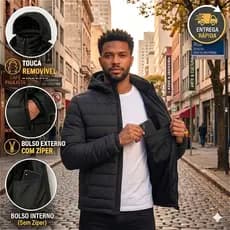 Jaqueta Puffer Impermeável Bobojaco Gominho Corta Vento Capuz Removível Casaco Térmico Leve Blusa Frio Intenso Inverno