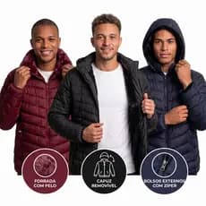 Jaqueta Masculina Bobojaco Inverno Puffer Forrada Interna Peluciada Capuz Removível Corta vento Proteção Frio Intenso