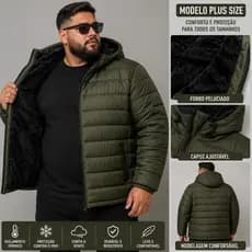 Jaqueta de Inverno Plus Size Masculina Corta Vento Forro Quente Puffer Bobojaco Peluciado Capuz Removível Blusa Frio