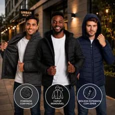 Jaqueta Masculina Bobojaco Inverno Puffer Forrada Interna Peluciada Capuz Removível Corta vento Proteção Frio Intenso