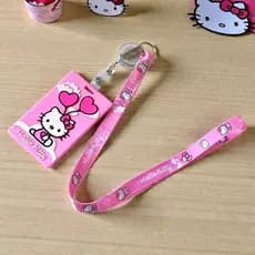 Porta-Crachá Infantil Hello Kitty - Kit com Cordão e Clip Retrátil Emborrachado | Identificador Vertical Escolar
