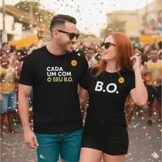 Conjunto Casal Camiseta T-Shirt Bloquinho Fantasia Unissex "Cada Um Com Seu B.O"