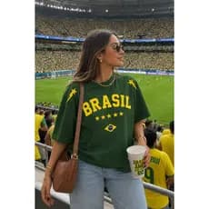 Camisetão Feminina Copa Brasil 2026 Streetwear Oversized 100% Algodão