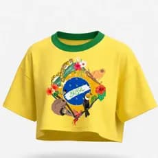 Cropped Brasil Copa 2026 Feminino Oversized Algodão Estilo Streetwear