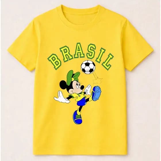Camiseta T-Shirt Copa Brasil 2026 Infantil e Adulto Amarela Menina