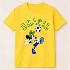 Camiseta T-Shirt Copa Brasil 2026 Infantil e Adulto Amarela Menina
