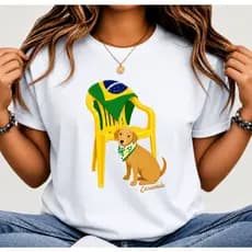 [Camiseta Brasil Caramelo da Sorte]SISI Camiseta Feminina Cachorro Caramelo Patriota T-shirt copa