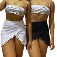 saída de praia envelope transpassada canga feminin pompom verão