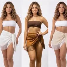 Saída de praia Saia de franjas saída de praia pareô do P ao Plus Size