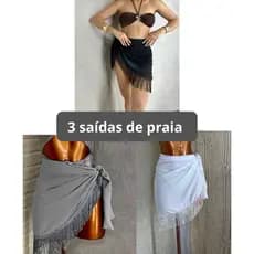 kit 3 saídas de praia com franja pareô moda verão 2025