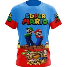 Camiseta Camisa Mario Bros Adulto e Infantil Personalizada Frente e Costas