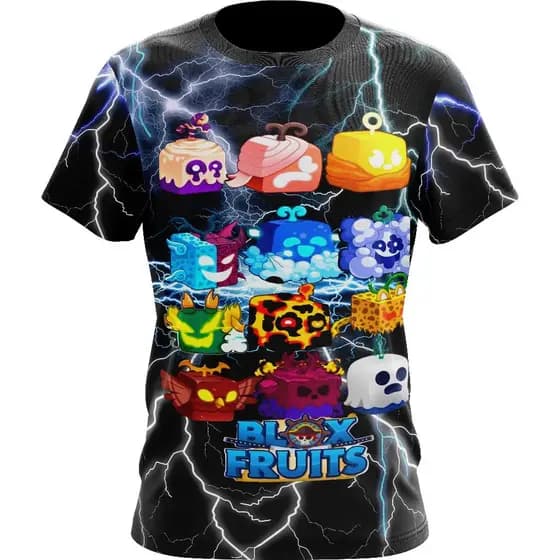 Camisa Camiseta Adulto e Infantil Blox Fruit Dry Fit Estampa Frente e Costas