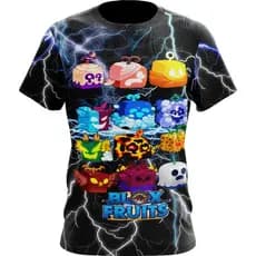 Camisa Camiseta Adulto e Infantil Blox Fruit Dry Fit Estampa Frente e Costas